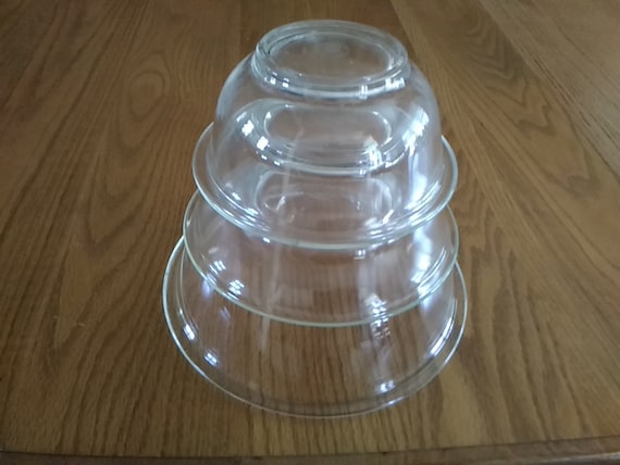 Set of Vintage Pyrex Basket Weave Clear Glass Lidded Nesting Mixing Bowls  Small Mixing Bowl 1.5L 323 0 Large Pyrex Bowl 2.5L 325 USA 3 