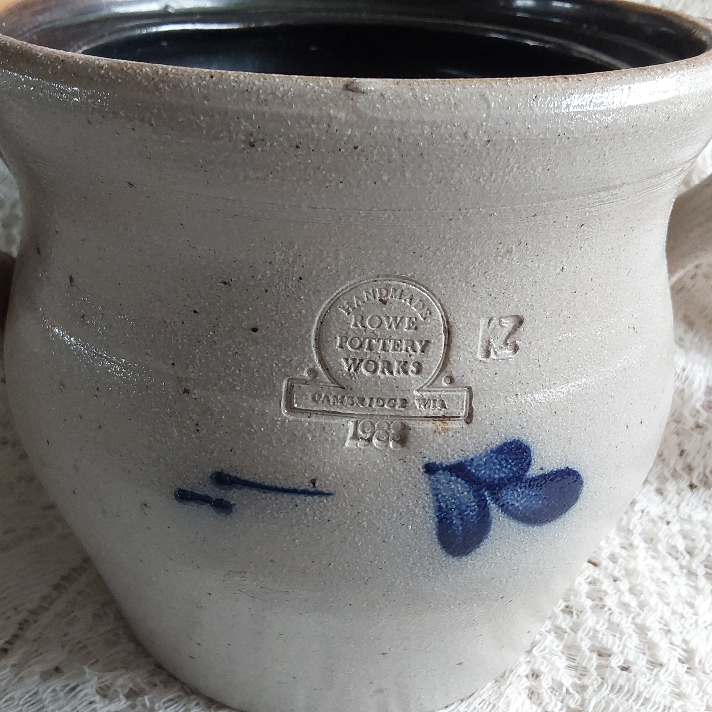 Marked Handmade Rowe Pottery Works 1988 is a Two Handled 6.5inch
