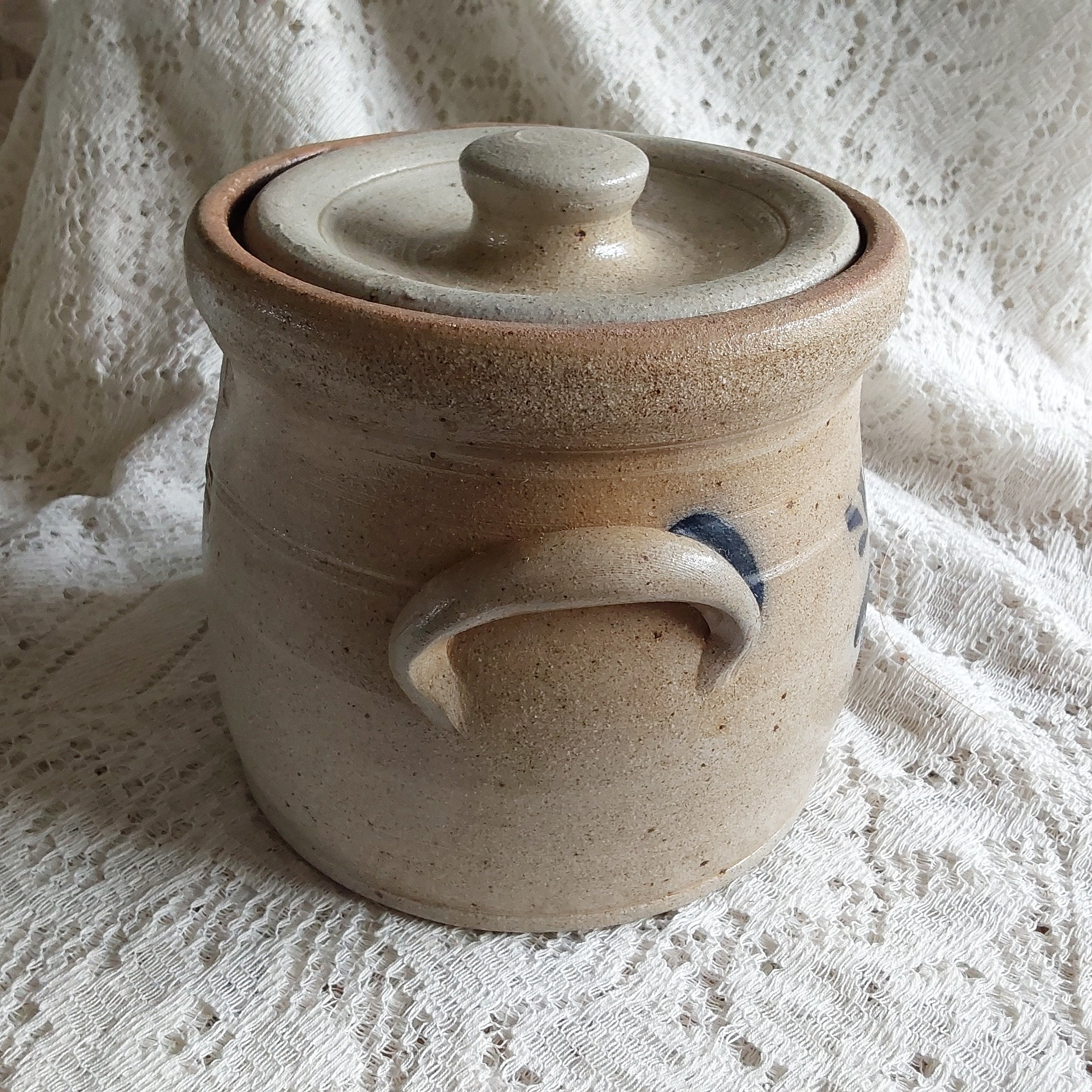 Marked Handmade Rowe Pottery Works 1986 is a One Handled 7 Inch Tall Lidded Salt Glazed Bean Pot With a Cobalt Glazed Heart Design. SW 328 - Etsy Marked Handmade Rowe Pottery Works 1986 is a One Handled 7 Inch Tall Lidded Salt Glazed Bean Pot With a Cobalt Glazed Heart Design. SW 328 - Etsy