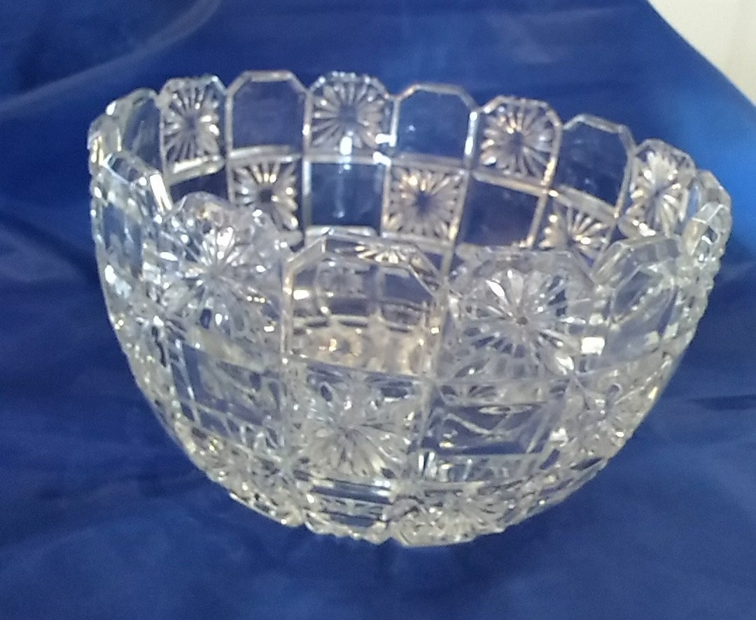 A Very Large Lead Crystal Trifle Bowl With a Checkerboard Design With