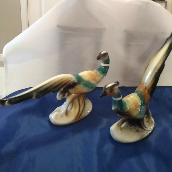 A porcelain pair of pheasant figurines by Royal Copley MCM from around the 1940s.  Misc 952