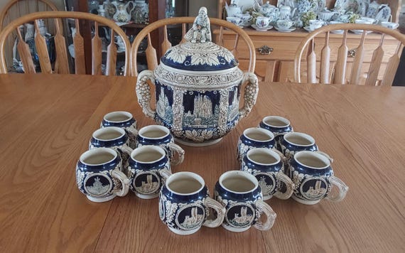 A Massive 180 Oz Rhine and Mosel German Castle Themed Stoneware