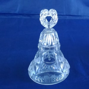 Echt Bleikristall 24 % lead crystal 6.5 inch tall Happy Anniversary bell with frosted hearts and a 4 sided crystal cut finial.  Misc 1278