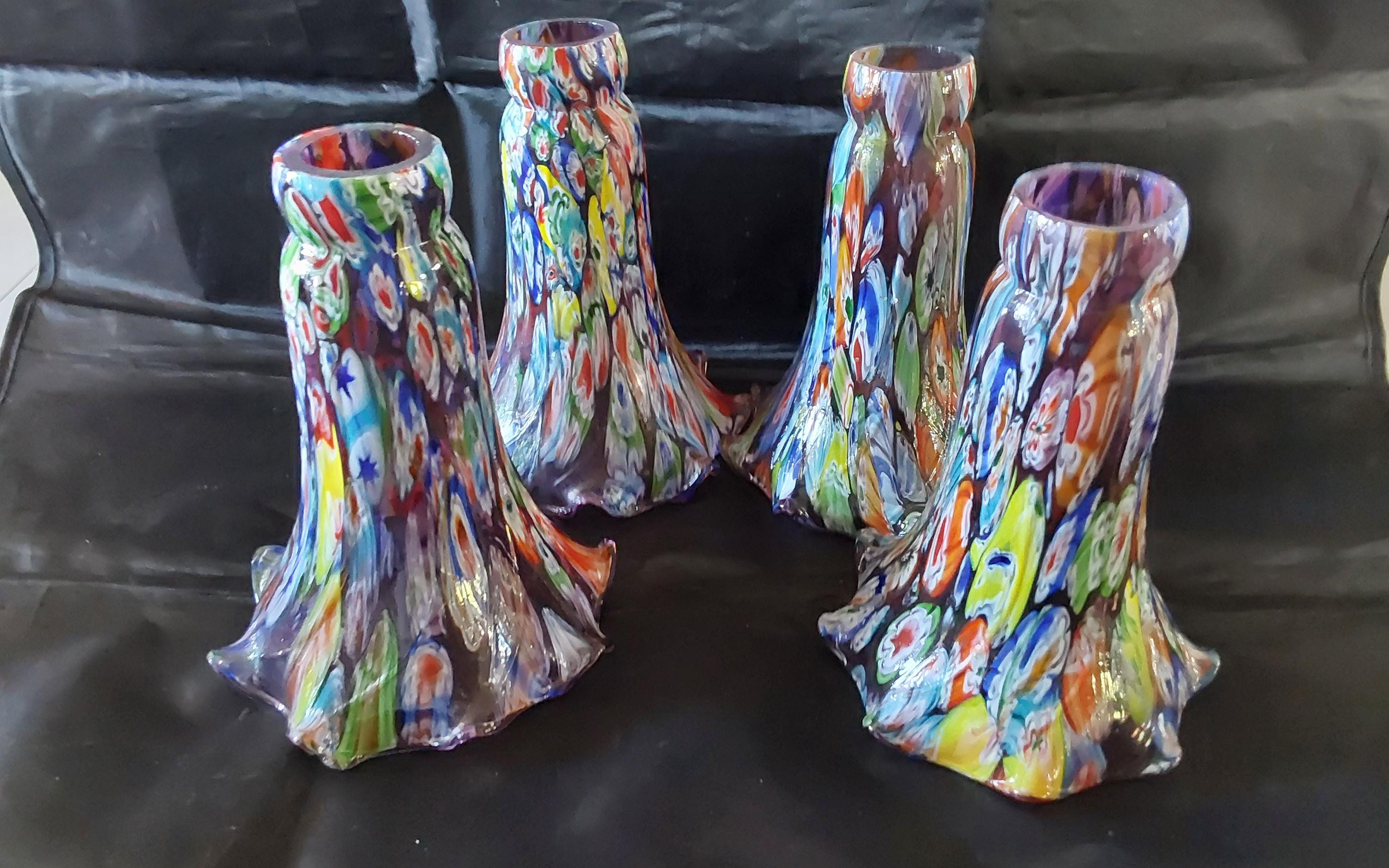 A Set of 4 Murano Glass Millefiori 6 Inch Tall Art Deco Shades in