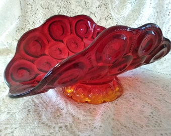 A large LE Smith amberina (red to yellow) footed banana boat in their Moon and Stars pattern.  Bowl 993
