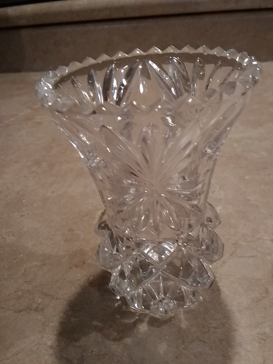 A lead crystal vase of starburst around the top with a Etsy