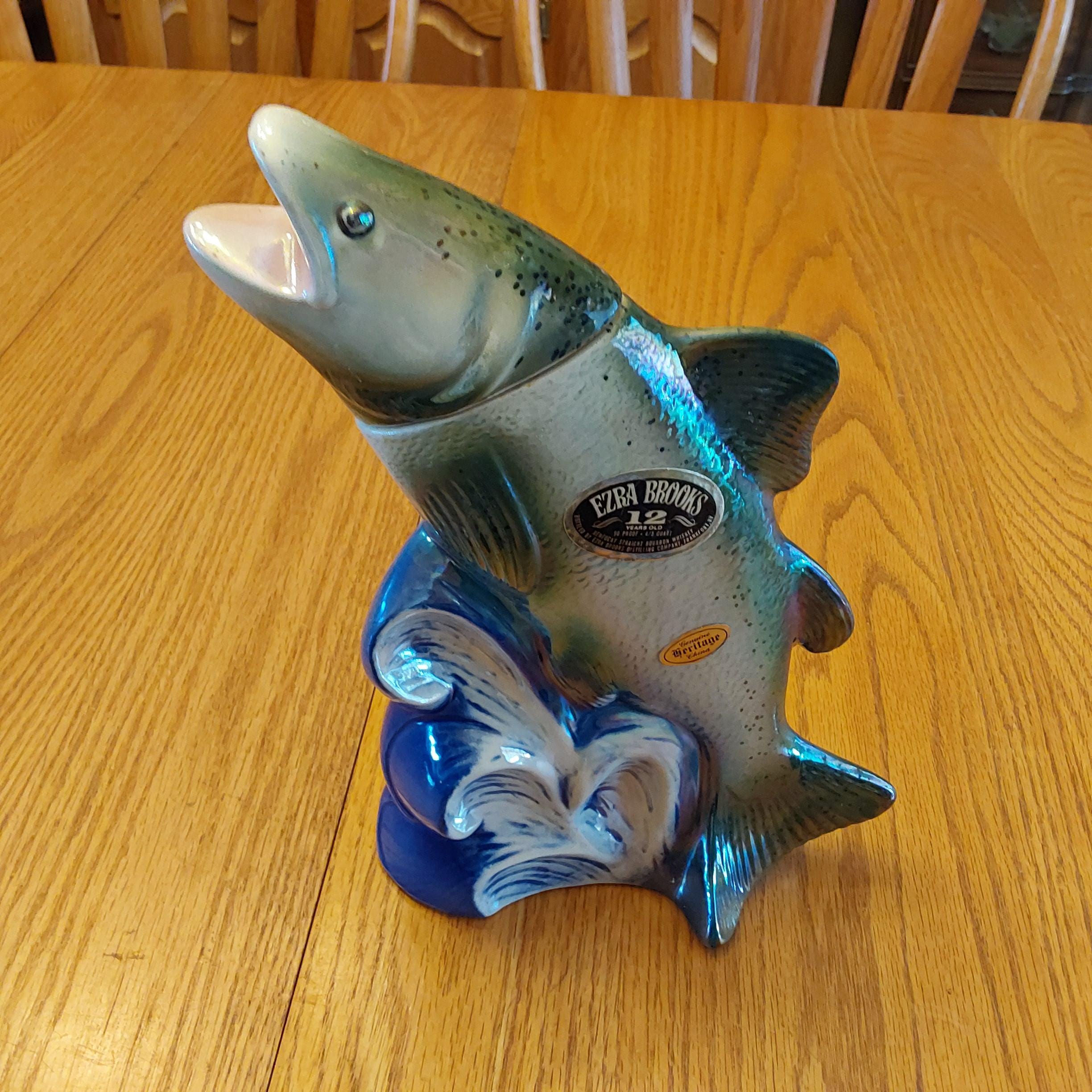 An Empty Ezra Brooks King Salmon Ceramic Decanter That is 11.5