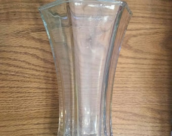 Clear large hexagon flared glass vase.  Vase 184
