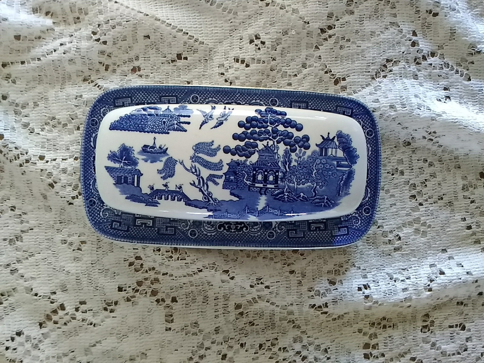 Blue willow butter dish hotsell