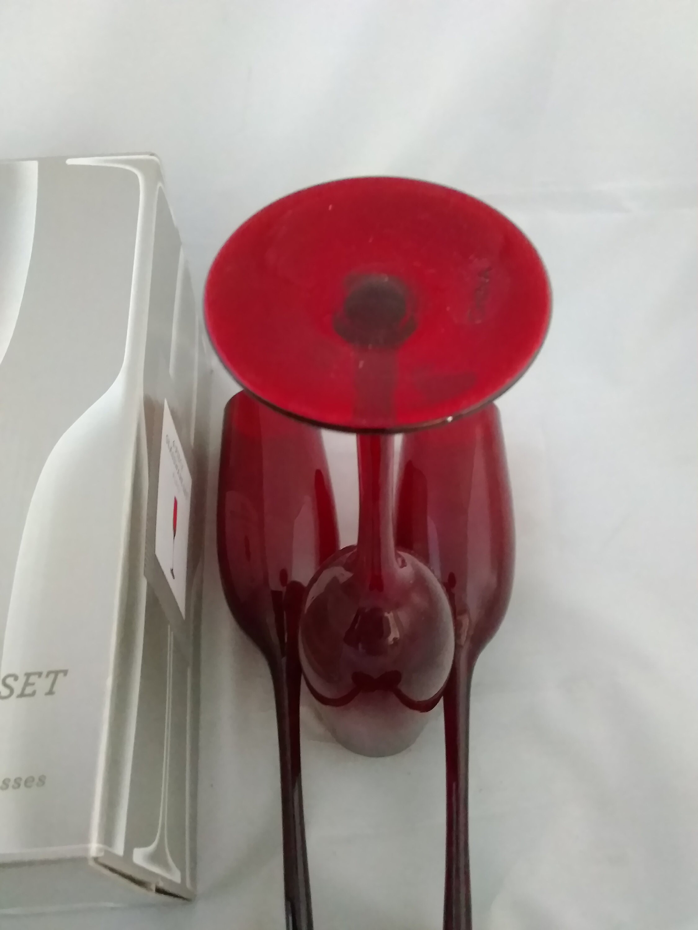 By Martha Stewart, a Set of 3-7 Fluid Ounce Red Stemmed Flutes in
