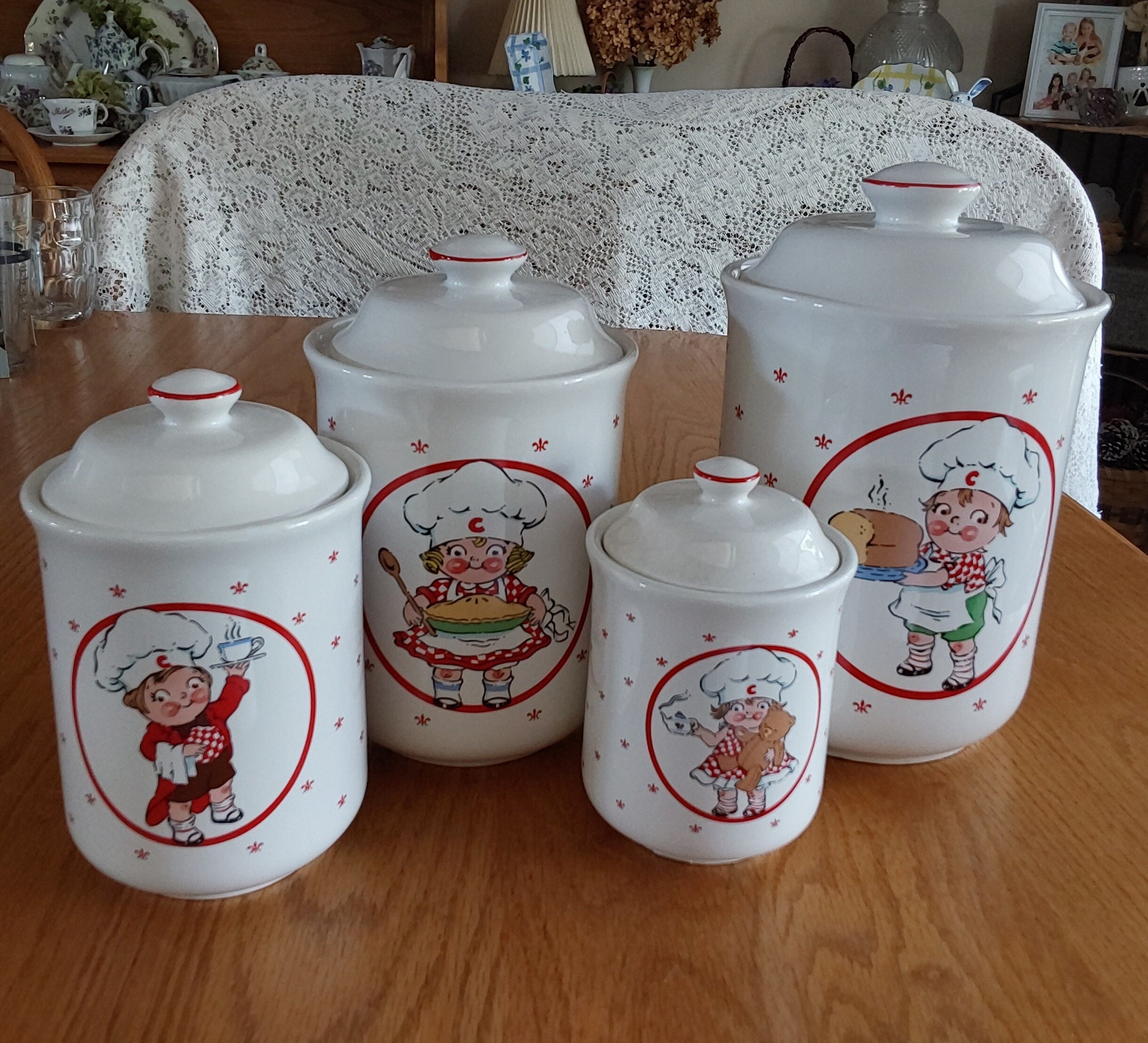 lovely‼️キャンベルキッズキャニスター A 4 Pc Canister Set of the Campbells Soup Kids in a White