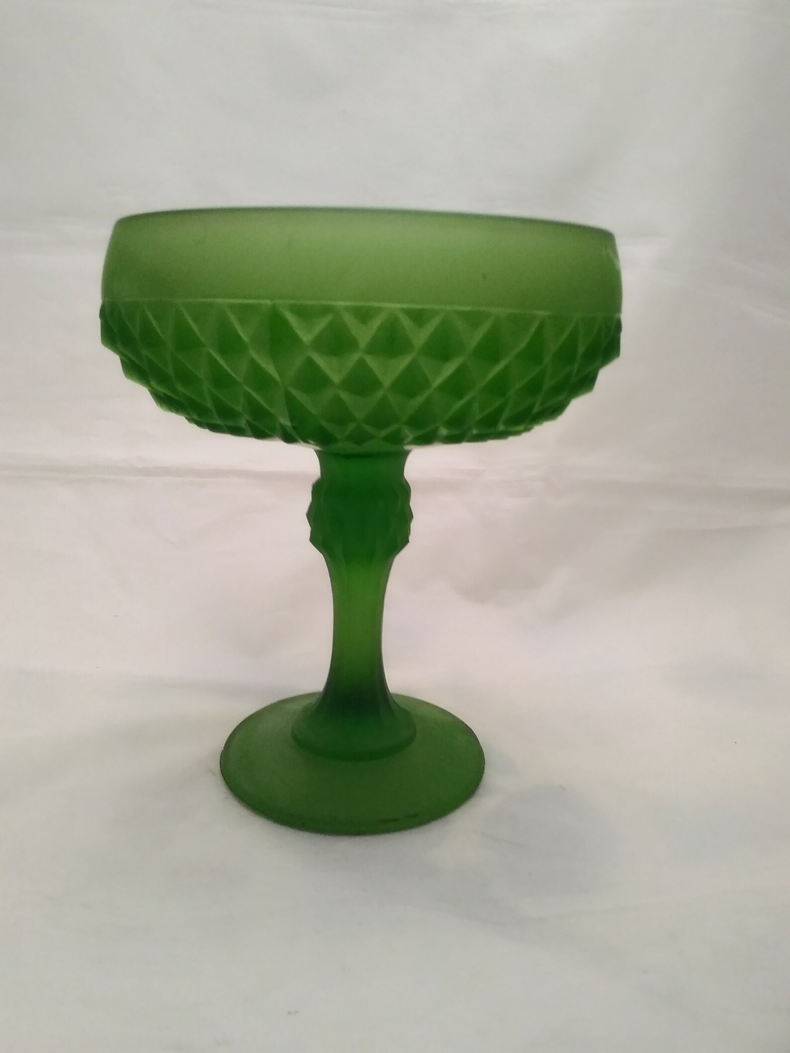 Indiana Glass green frosted stemmed compote in the diamond Etsy