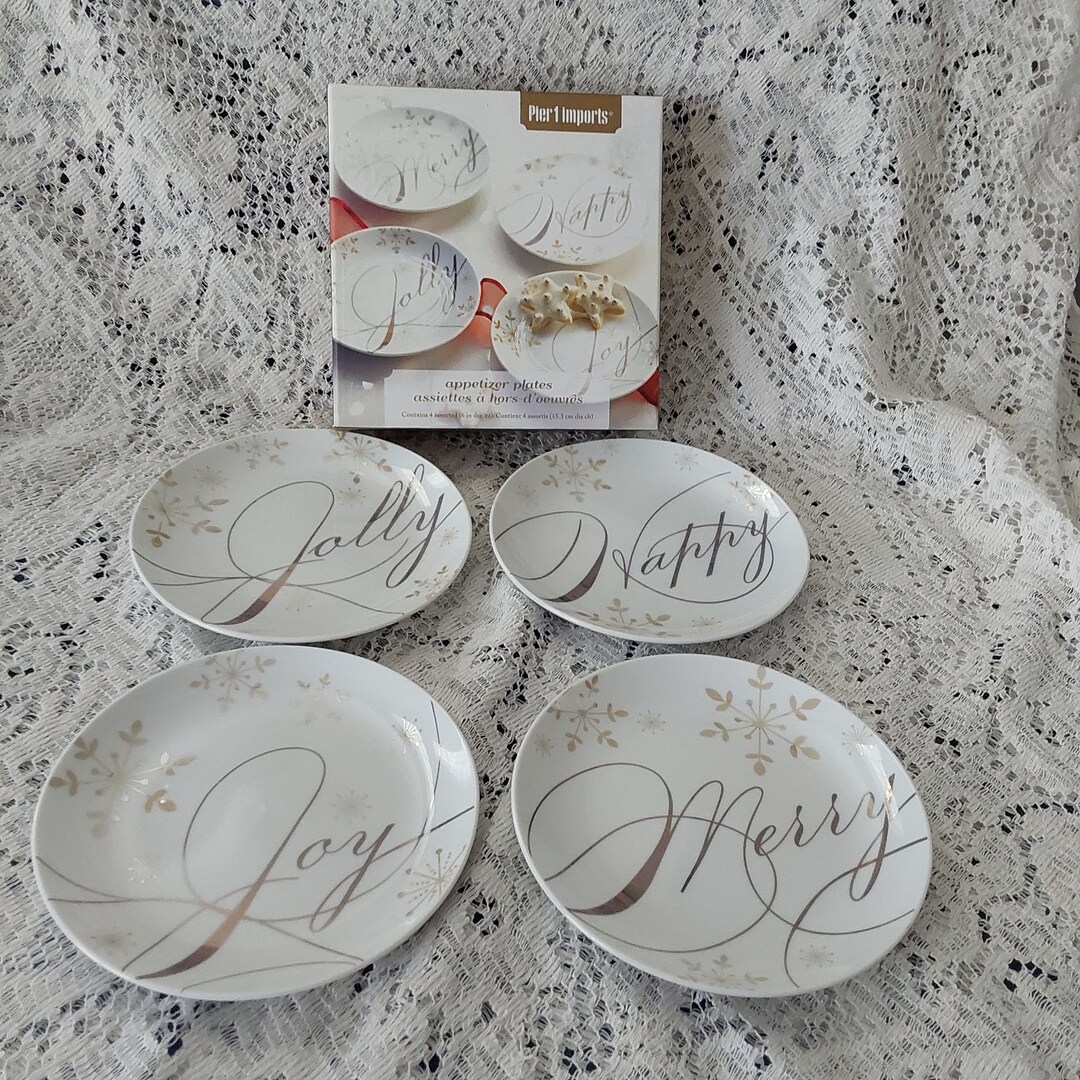 Boxed Set of 4 Holiday White Appetizer Plates With Silver Etsy
