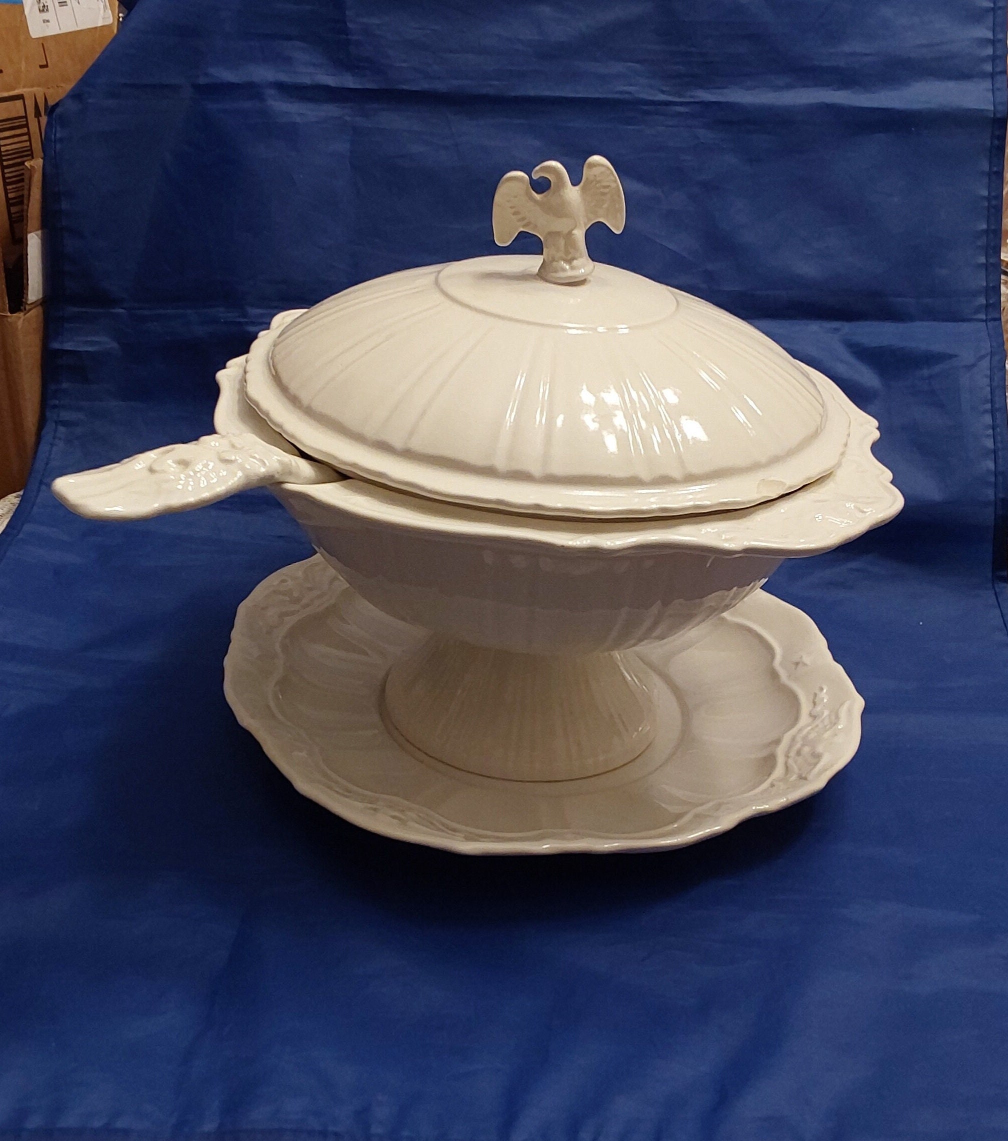 A Large White Ironstone Lane & Co Lidded Soup Tureen With the