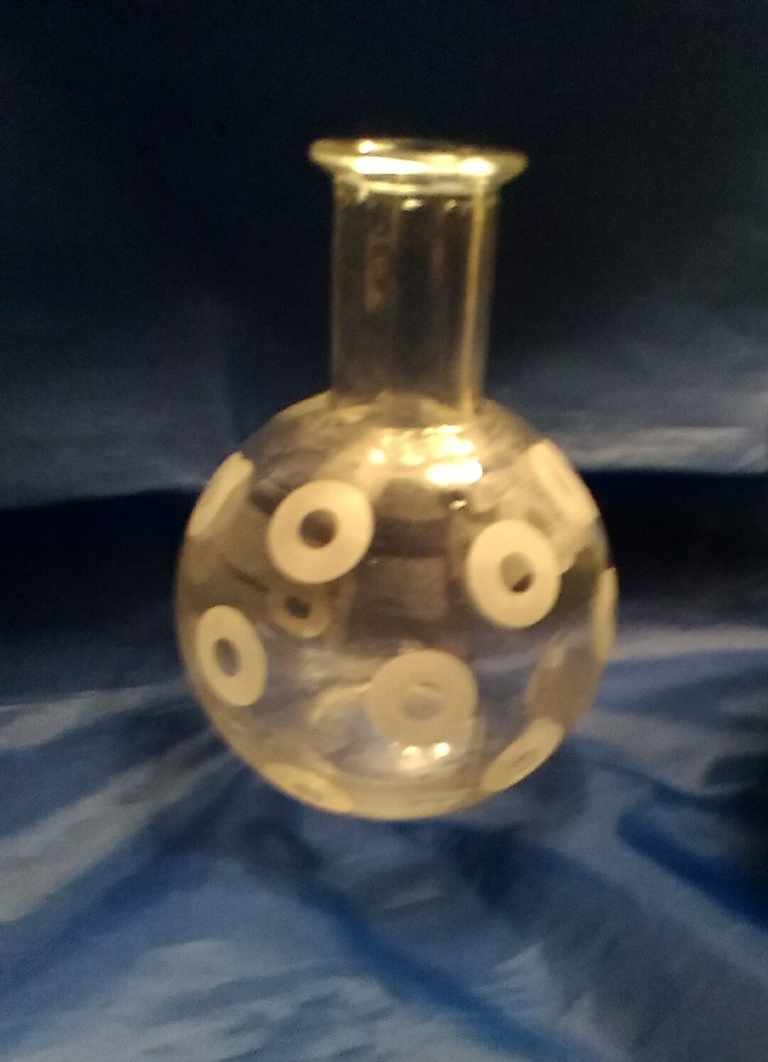 A Small Clear Globe Vase With Acid Etched Bullseye, Targets or Polka