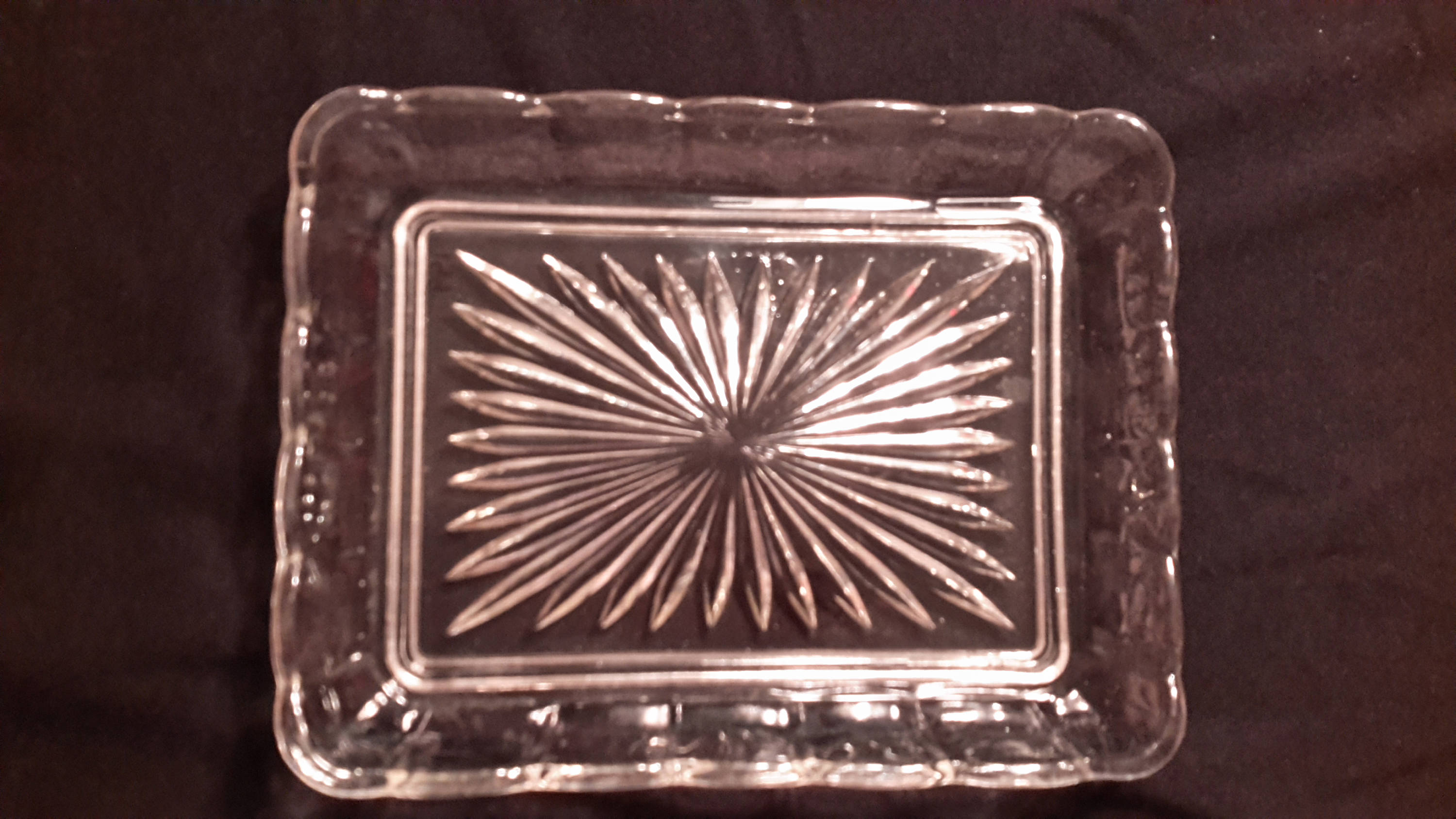 A rectangular clear glass dish. Misc 44 Etsy