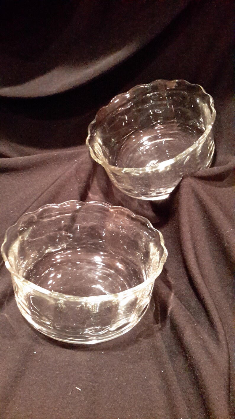 A matching set of 2 clear glass custard cups with scalloped Etsy