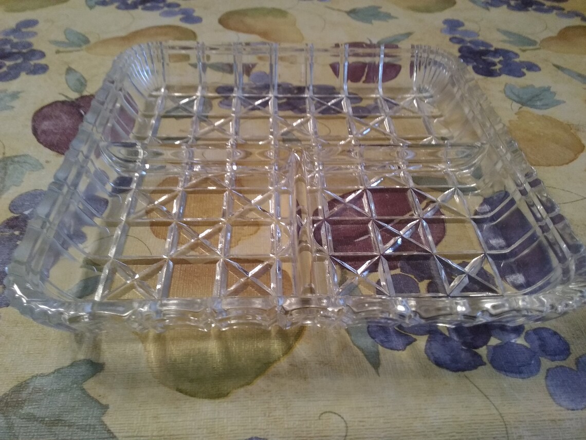 Square 3 Part Glass Relish Tray With Squares and Cross Etsy