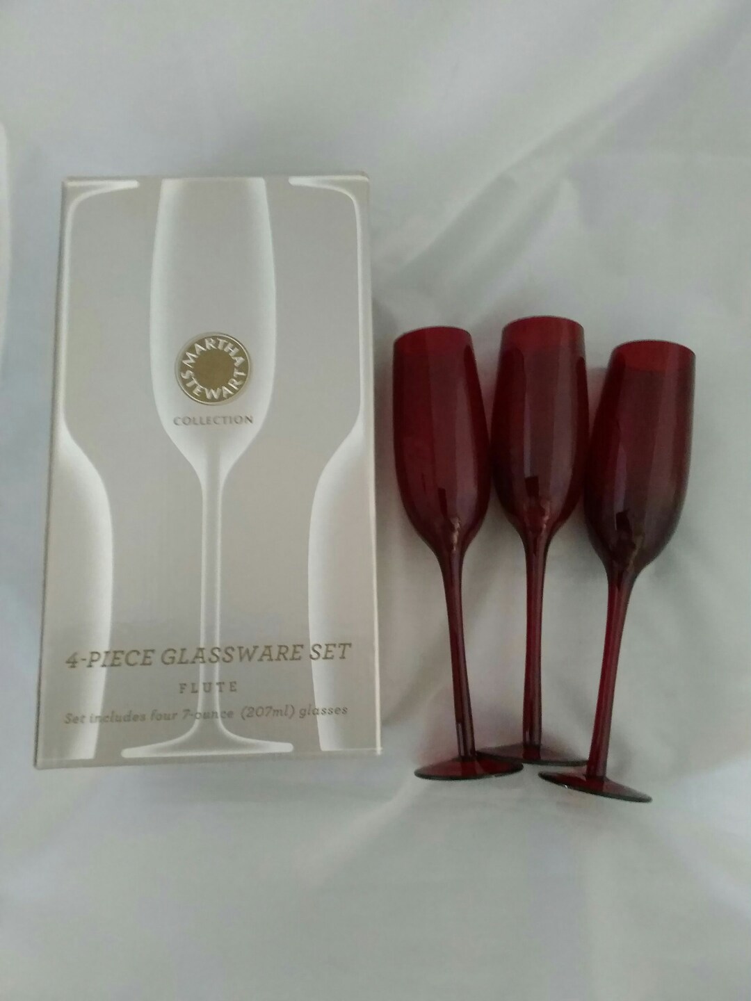 By Martha Stewart, a Set of 3-7 Fluid Ounce Red Stemmed Flutes in