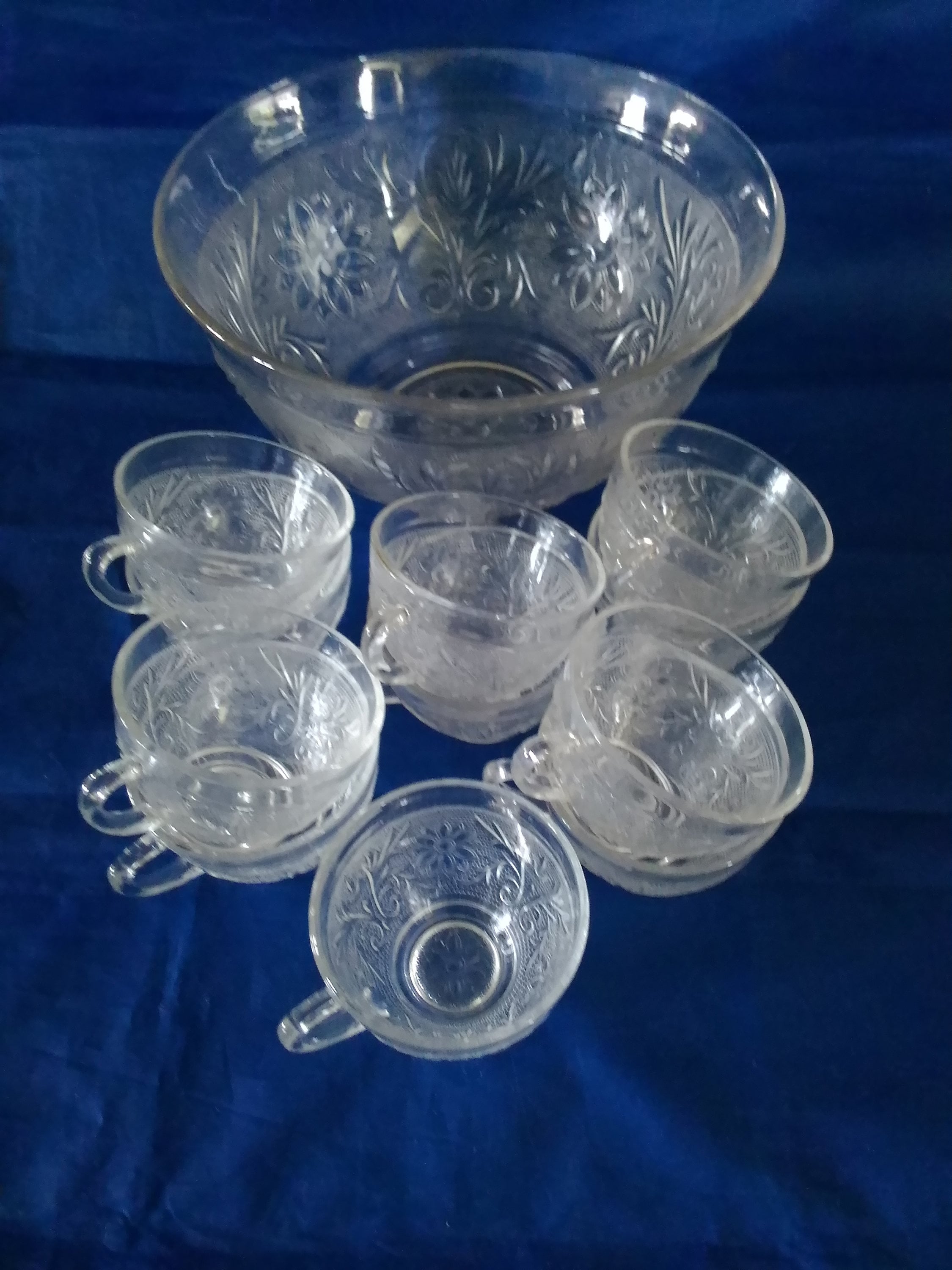 An Anchor Hocking Clear Glass 96 Oz Punch Bowl and 11 Matching Etsy