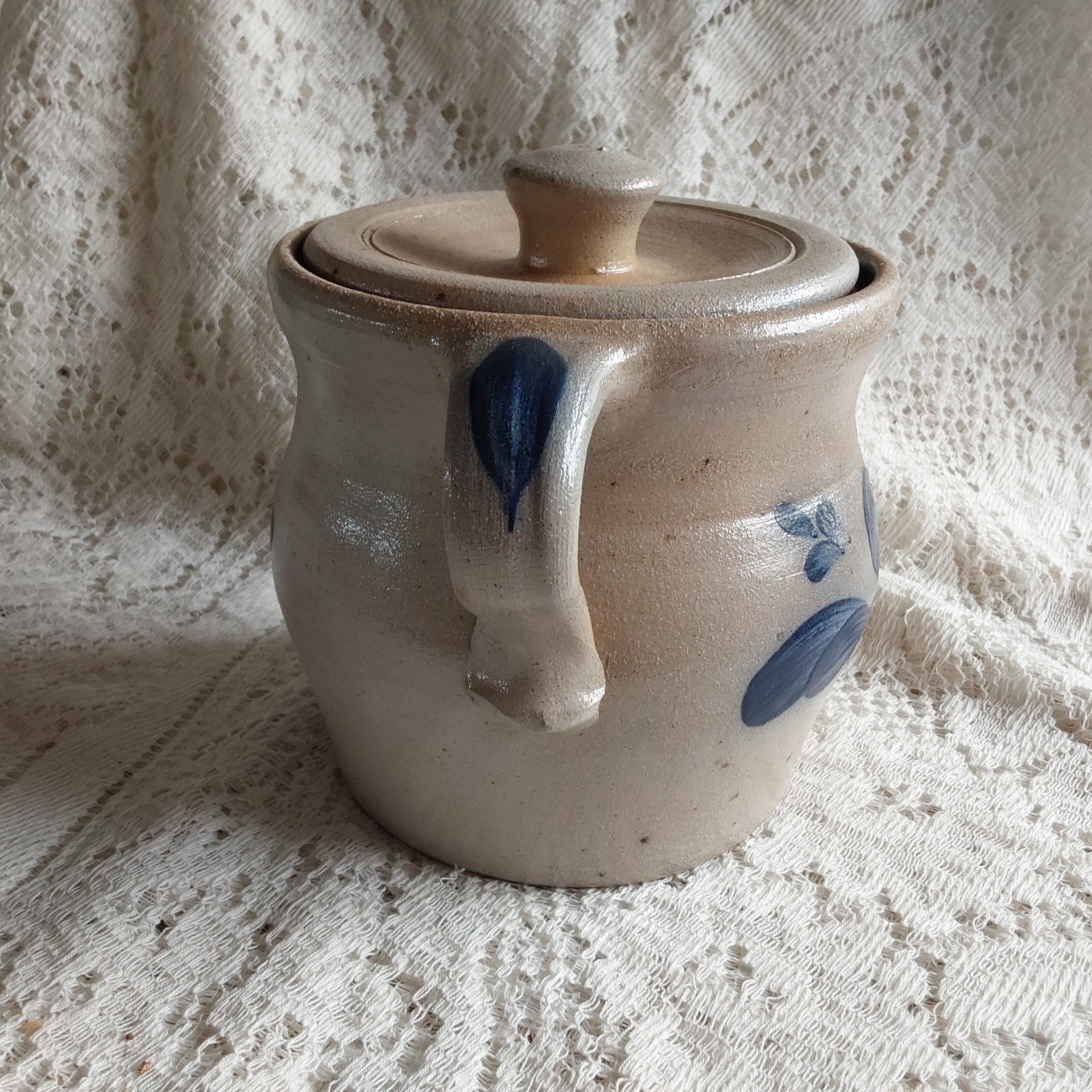 Marked Handmade Rowe Pottery Works 1988 is a Two Handled 6.5inch