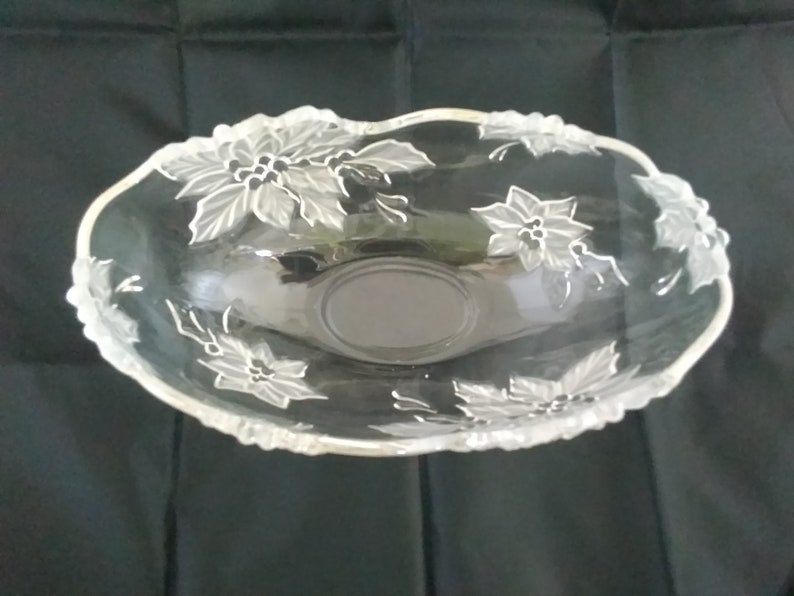 A Large Mikasa Crystal Oval Bowl With Frosted Flowers. Bowl Etsy