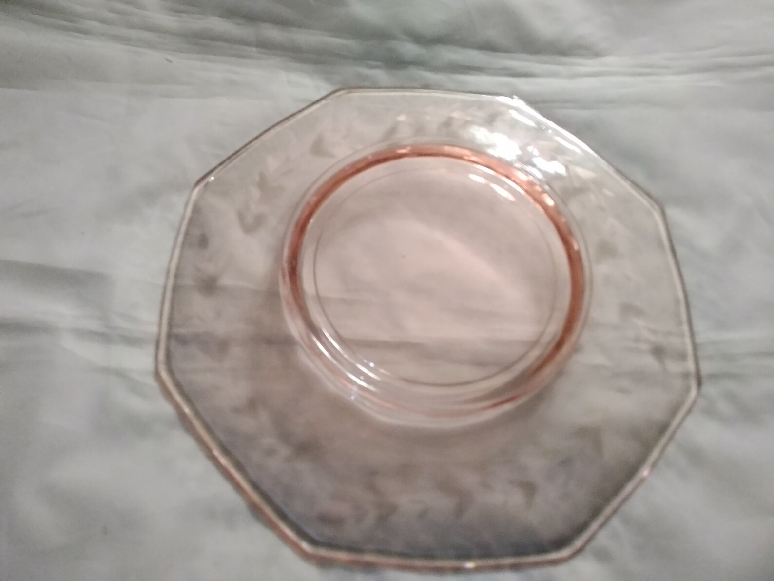Pink Depression Glass Octagon Plate With Etching. Dish 495 | Etsy