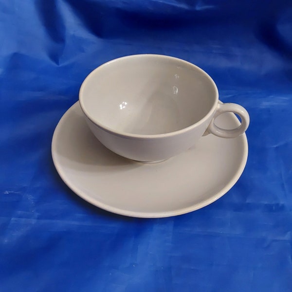 Ballerina cup and saucer by Universal dinnerware in a dove gray circa 1950s.  They were union made in the US.  Dish 1580