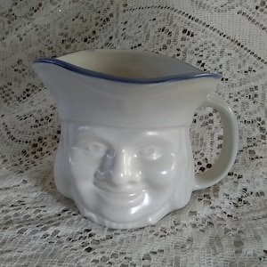 Pfaltzgraff Toby Pitcher-Quaker Oats Guy in their Gray Yorktowne patterned & blue trimmed rim.  DWS 491