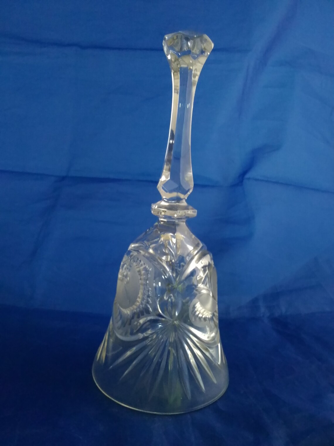 An 8 Clear Crystal Bell With Frosted Flowers and a Cut Etsy