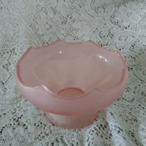 A Federal Glass pink frosted or satin finished footed compote with a scalloped rim.  Bowl 1102