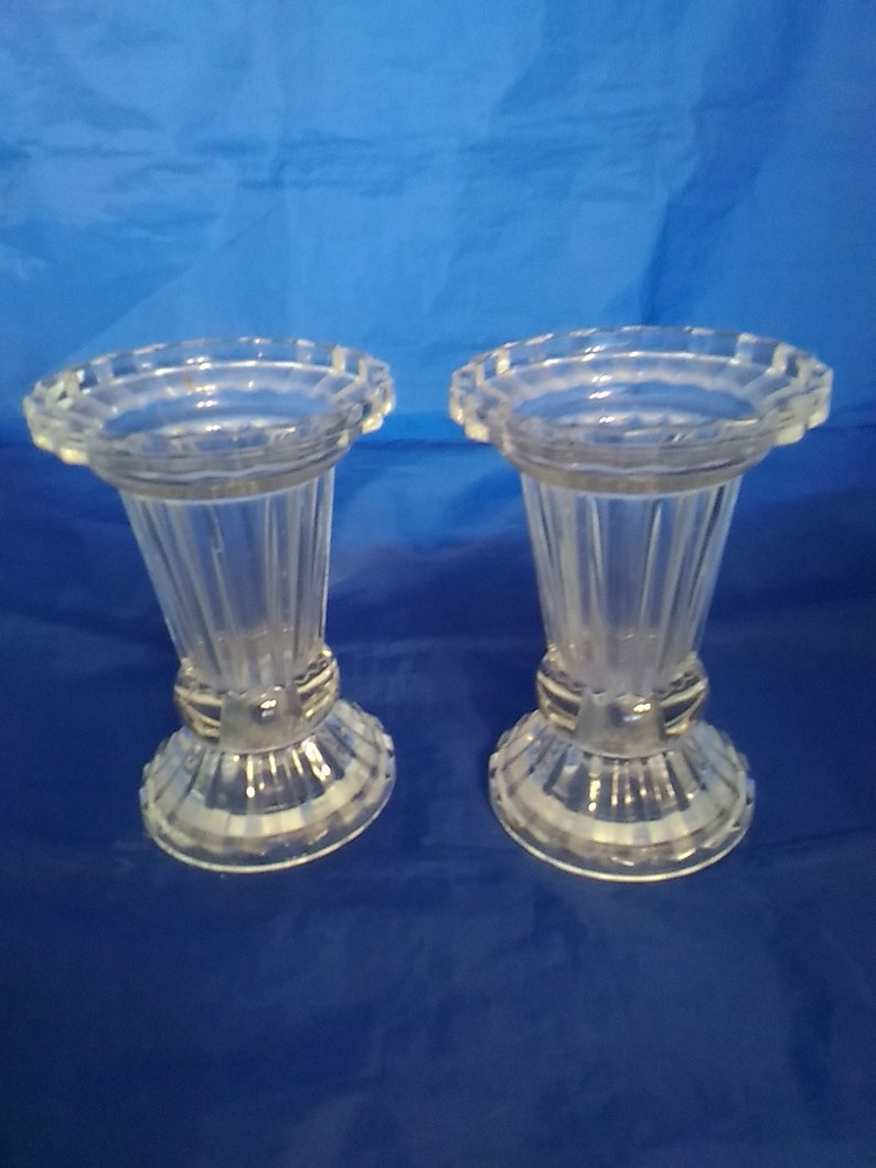 Set of Matching Clear Glass Pedestal Reversible Vase/candle Etsy