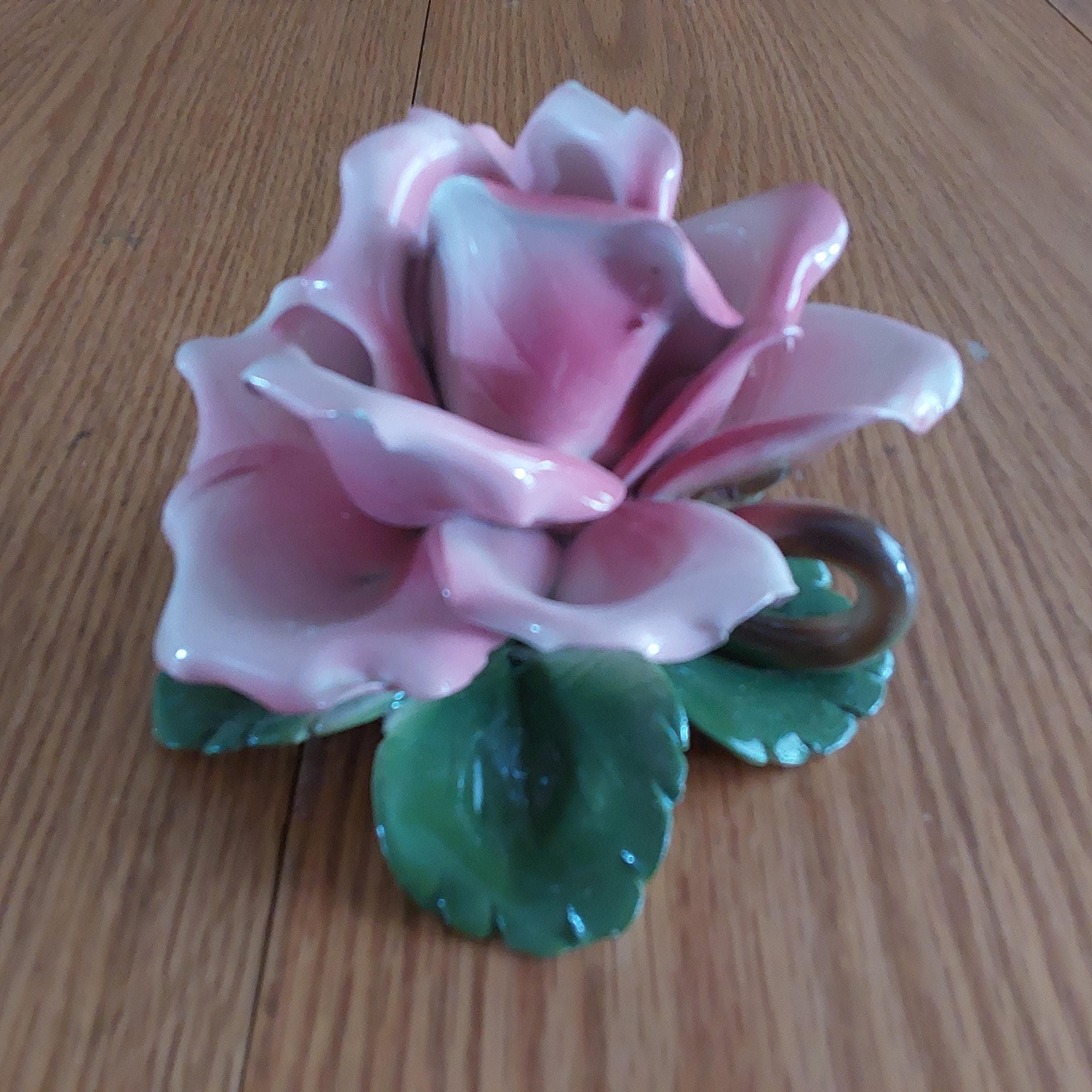 Capodimonte Italy Porcelain Large Pink Porcelain Rose Candle