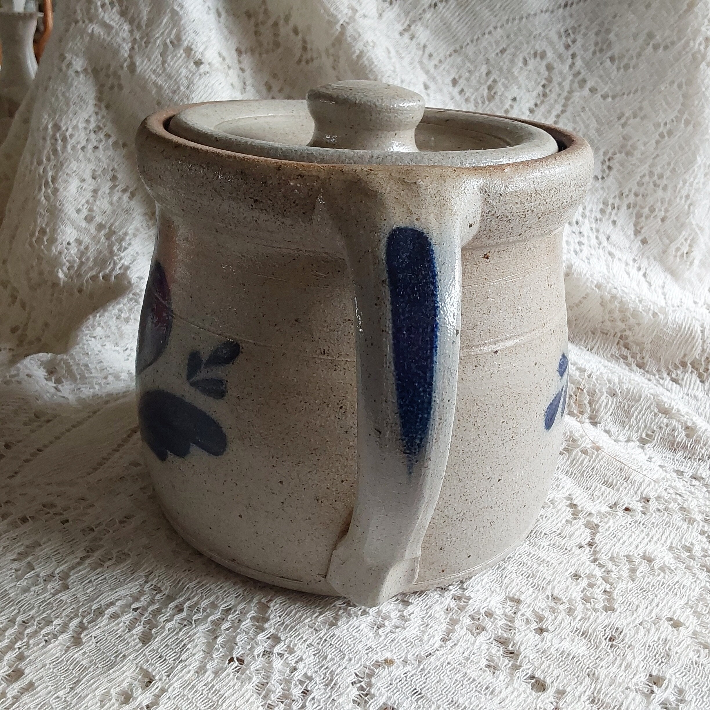 Marked Handmade Rowe Pottery Works 1986 is a One Handled 7 Inch Tall Lidded Salt Glazed Bean Pot With a Cobalt Glazed Heart Design. SW 328 - Etsy Marked Handmade Rowe Pottery Works 1986 is a One Handled 7 Inch Tall Lidded Salt Glazed Bean Pot With a Cobalt Glazed Heart Design. SW 328 - Etsy