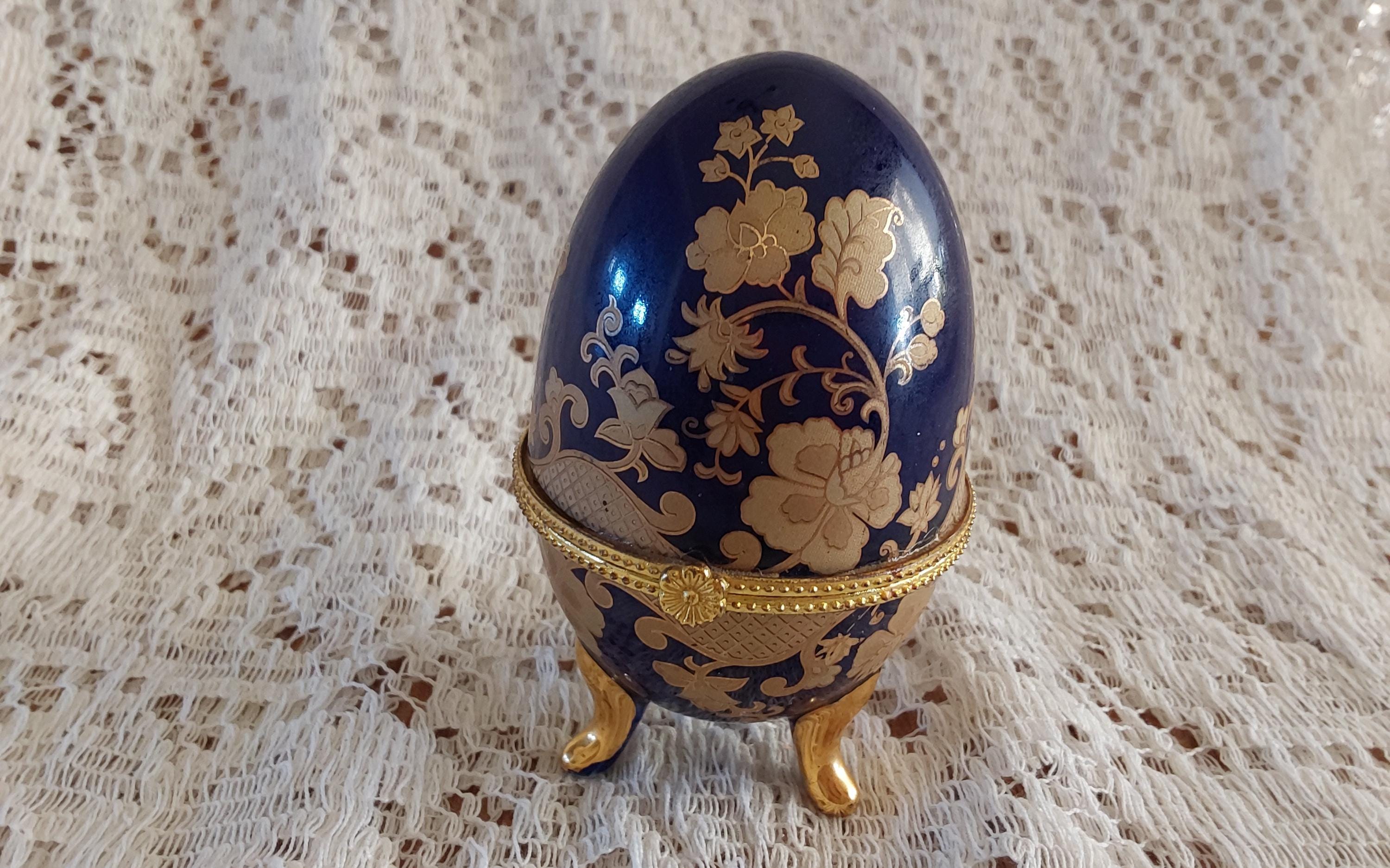 Limoges Style Porcelain Cobalt Blue, With a Gold Hinged, Egg