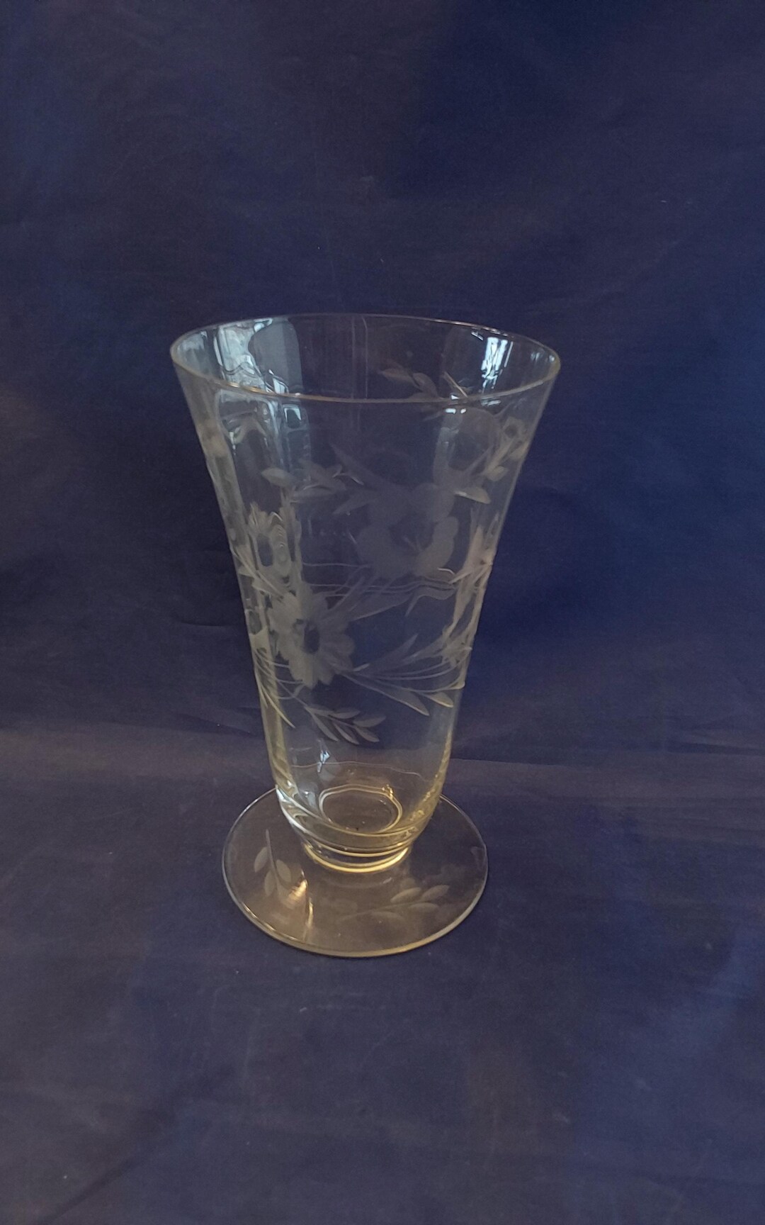 A Footed Standard Glass Footed 10 Oz Glass. It Has a Wheel Cut Floral ...