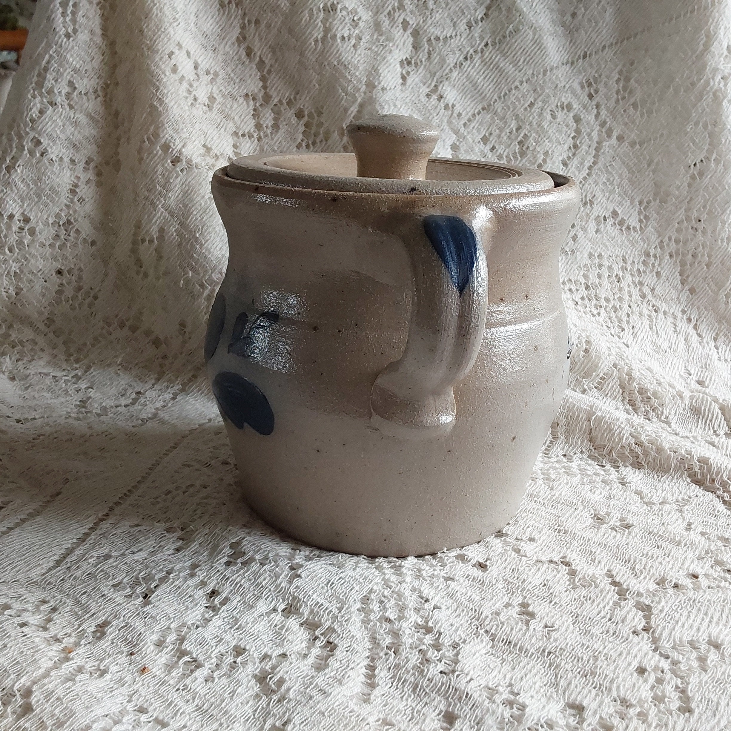 Marked Handmade Rowe Pottery Works 1988 is a Two Handled 6.5inch 