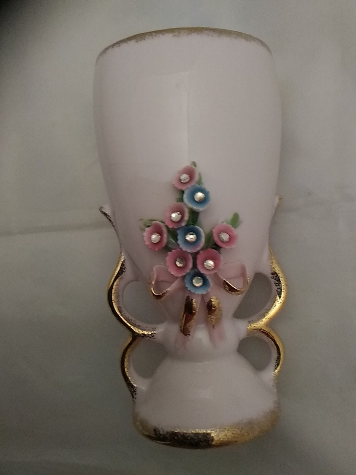 A pink Lefton China vase raised flowers with 2 handles and Etsy