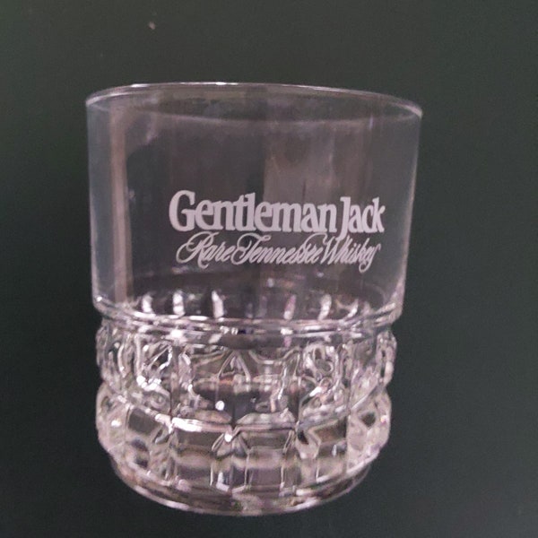 A matching set of 2-9 fluid ounce lowball labeled Gentleman Jack Rare Tennesse Whiskey glass flat bottomed tumblers.  Bar 1048