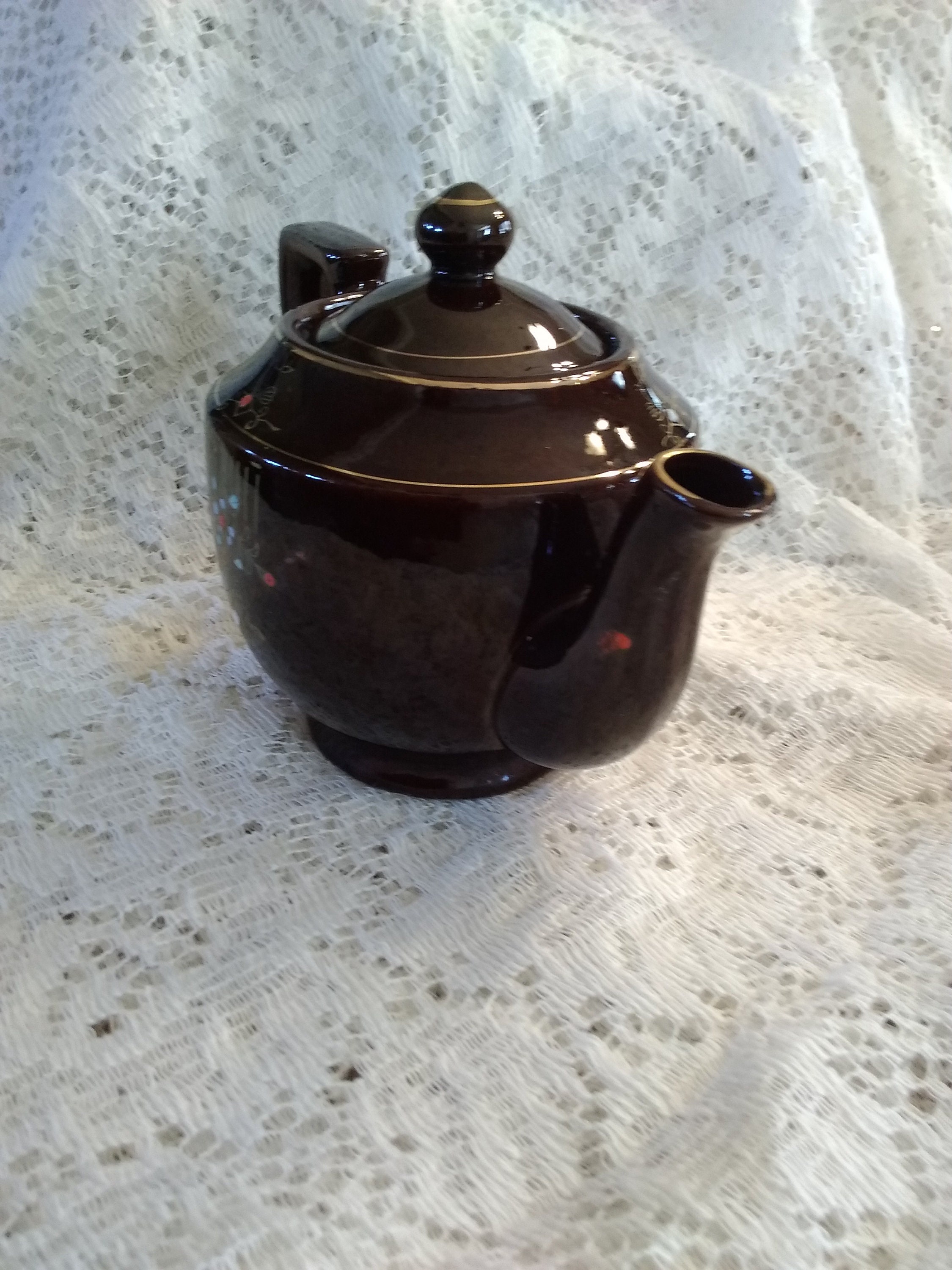 Vintage 3-cup Japanese Redware Pottery Teapot With Moriage