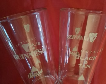 Set Of 4 Draught Guinness Bass Black & Tan Bass Ale Beer 14 Oz Glasses 