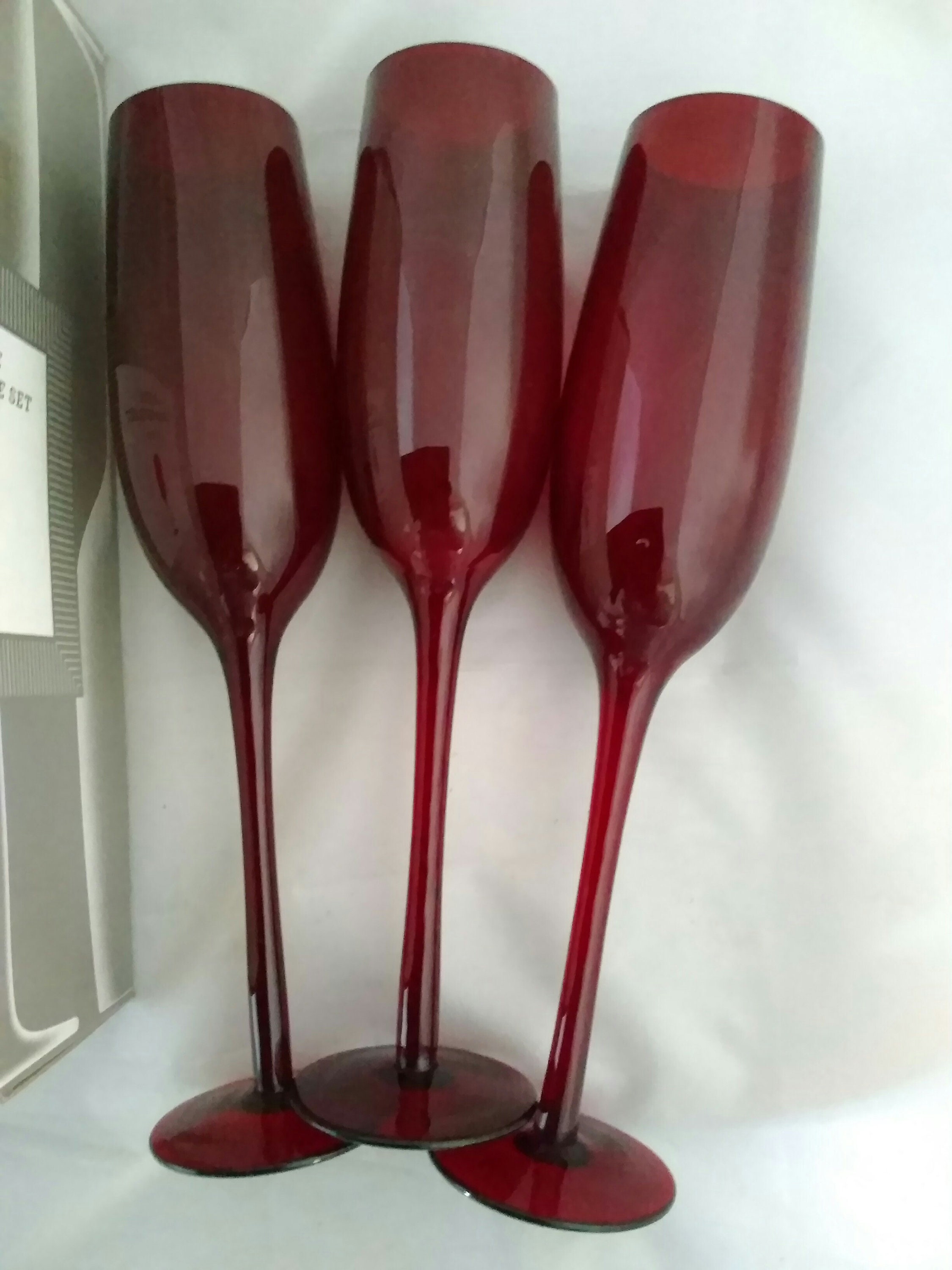 By Martha Stewart, a Set of 3-7 Fluid Ounce Red Stemmed Flutes in