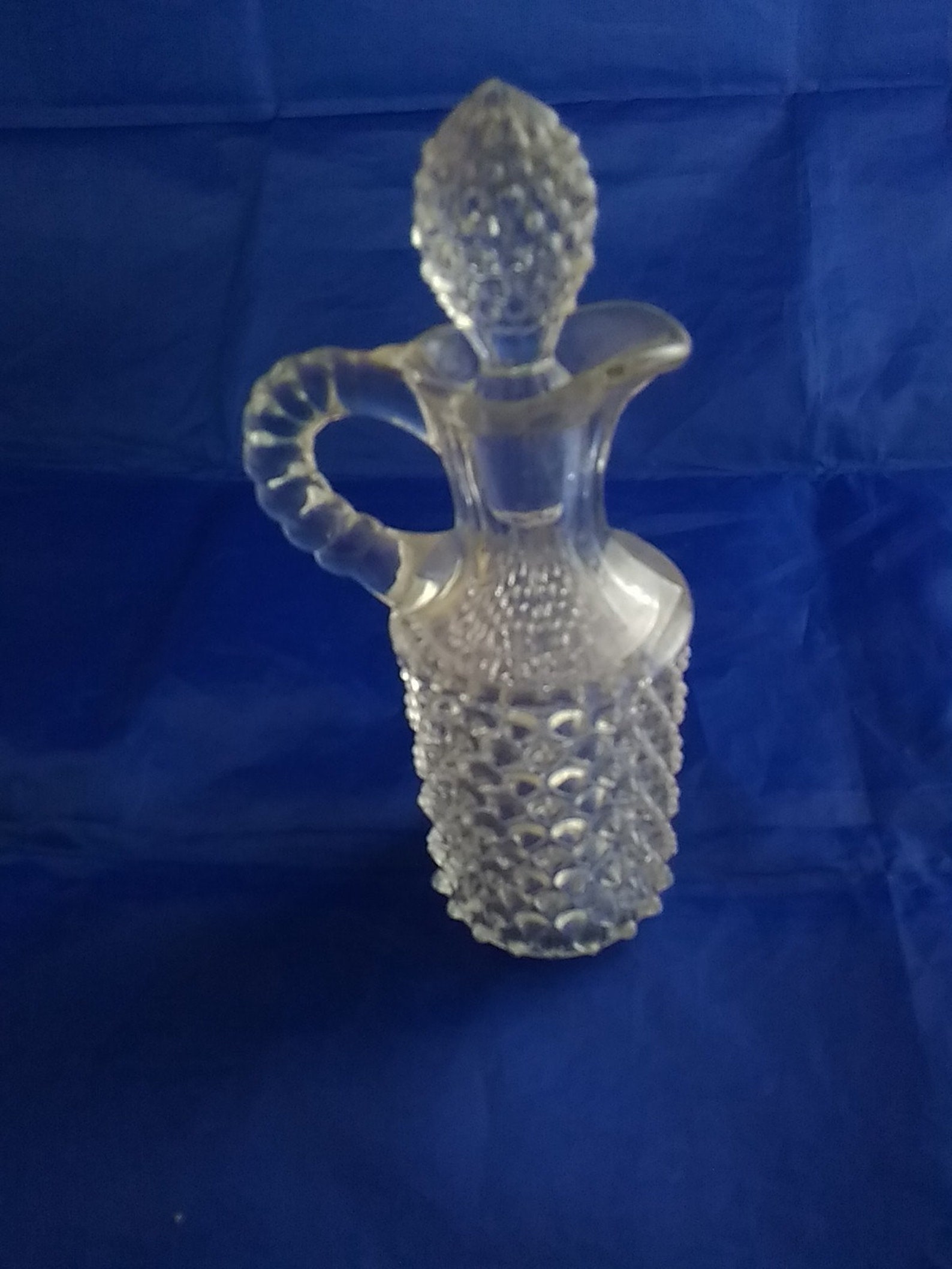 A Fenton hobnail glass cruet with matching stopper. Dish 353 Etsy