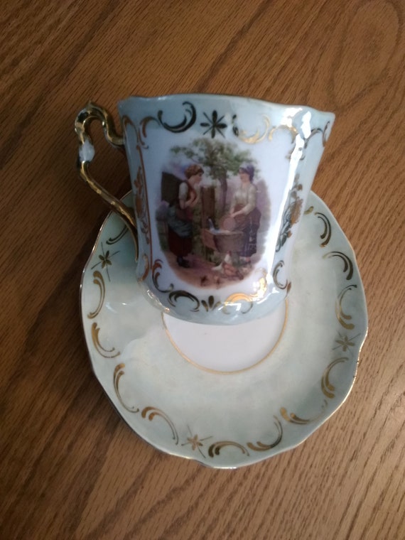 An Antique C. T. Altwasser Silesia White Lusterware With Blue and