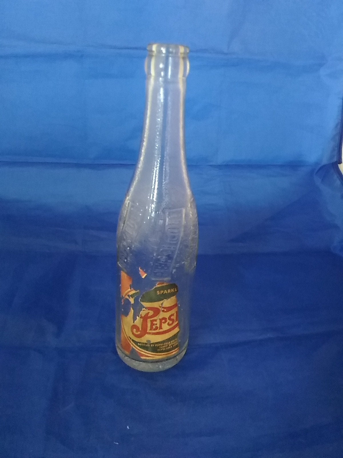 Vintage Pepsi Cola Clear Glass Swirl Bottle 16 Oz Tall 40's 50's Mid  Century Advertising Collectible Soda Pop Bottle 