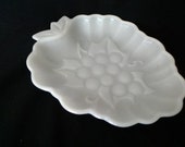 Set of 2 matching Opalescent white milk glass textured dish of grapes. Milk Glass 22