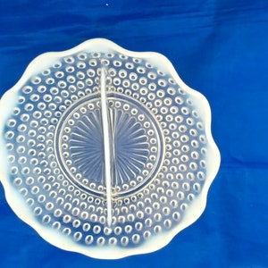 Anchor Hocking round hobnail divided bowl with moonstone crimped  rim.  Bowl 499