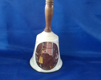 Gorham Norman Rockwell porcelain bell entitled "The Marriage License" with a wooden handle.  Misc 978