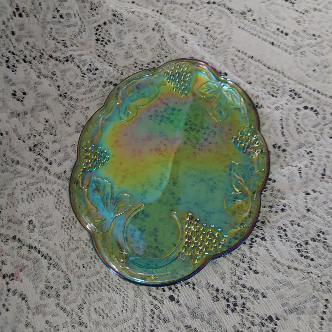 An Oval Lime Green Plate Carnival Glass Snack Plate Only in Etsy