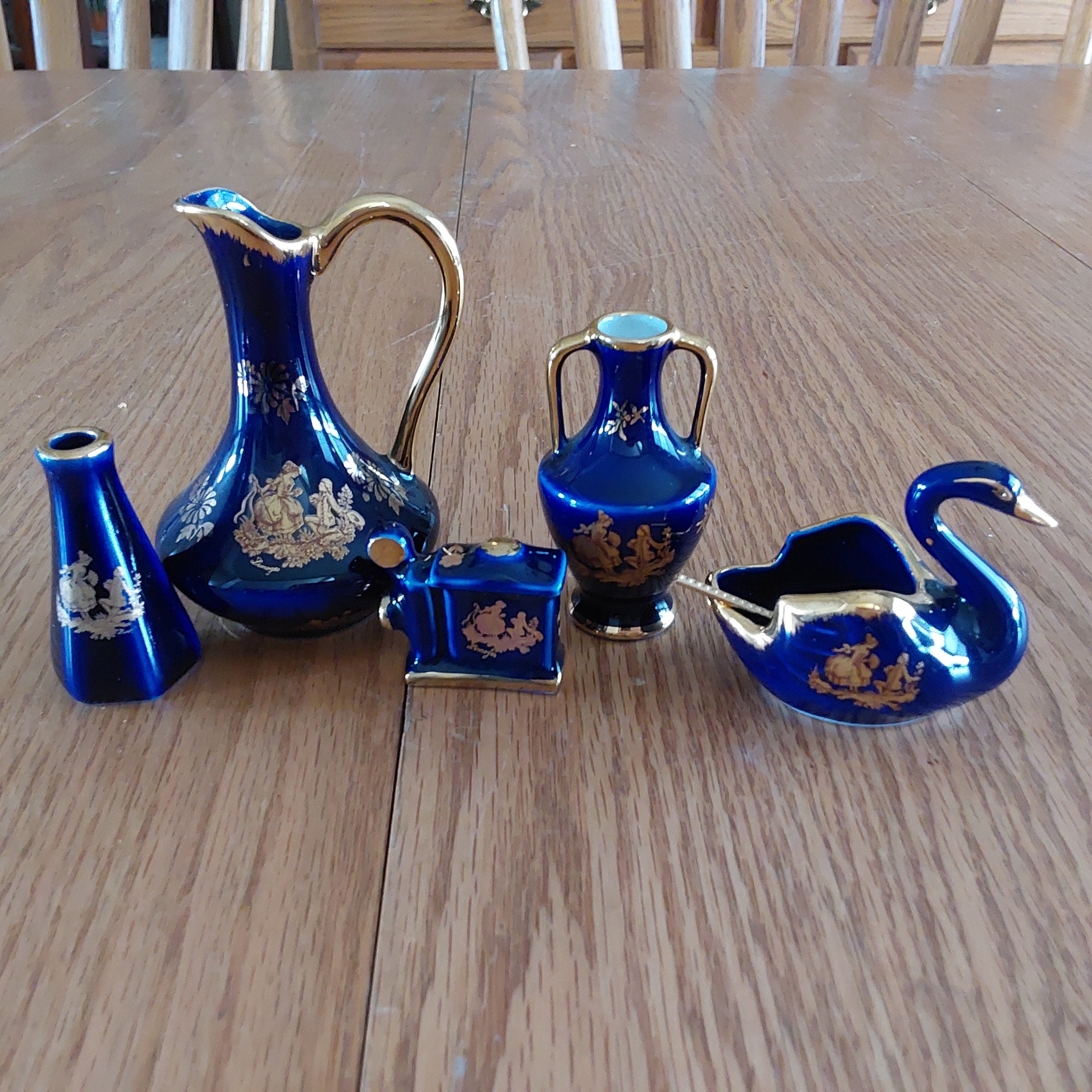 Lot of 5 Limoges France Miniature White Porcelain in Cobalt Blue